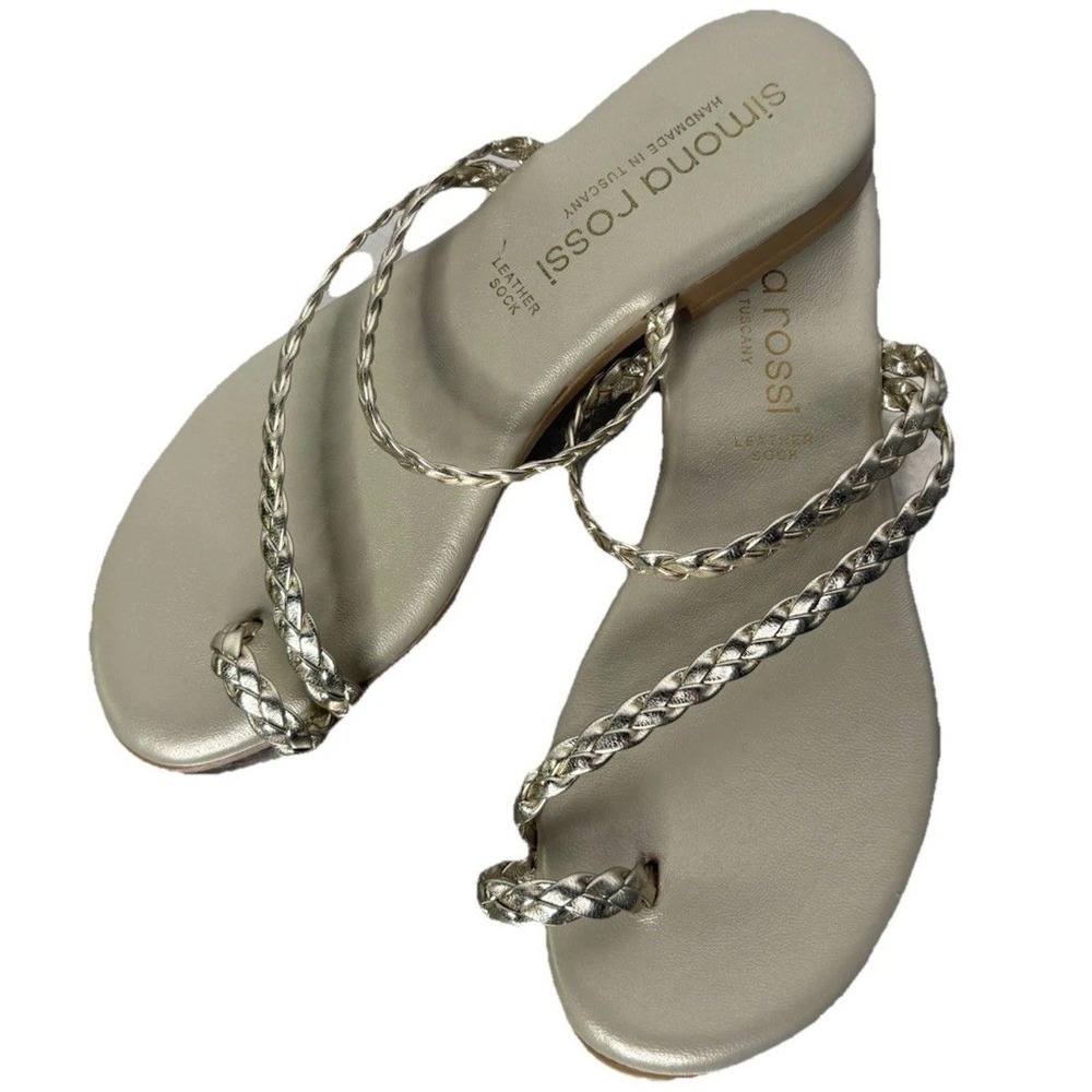 Simona Rossi Sandals Women 7.5 Braided Leather Strappy Flat Boho Champagne Color